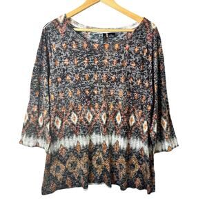 New Directions Curvy Studded Burn Out Top Women’s Plus Size 2X Black Brown y2k